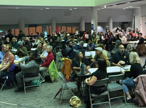 use photo of the people at tables: Residents attend a budget consultation at Scarborough Civic Centre. (Courtesy Neethan Shan social media.)