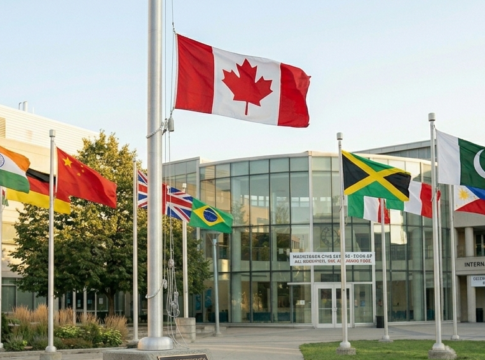 AI Generated Image of Canada along with foreign flags