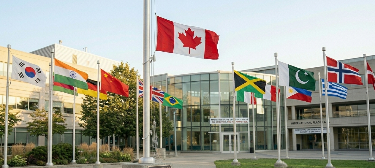 AI Generated Image of Canada along with foreign flags