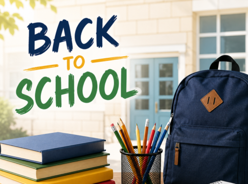 image showing back to school with bags and pencil