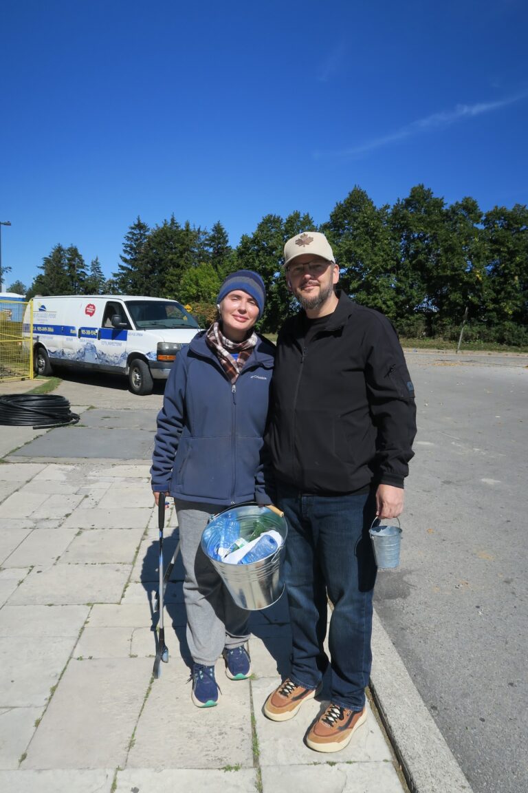 Community volunteers taking part in the cigarette-butt cleanup.