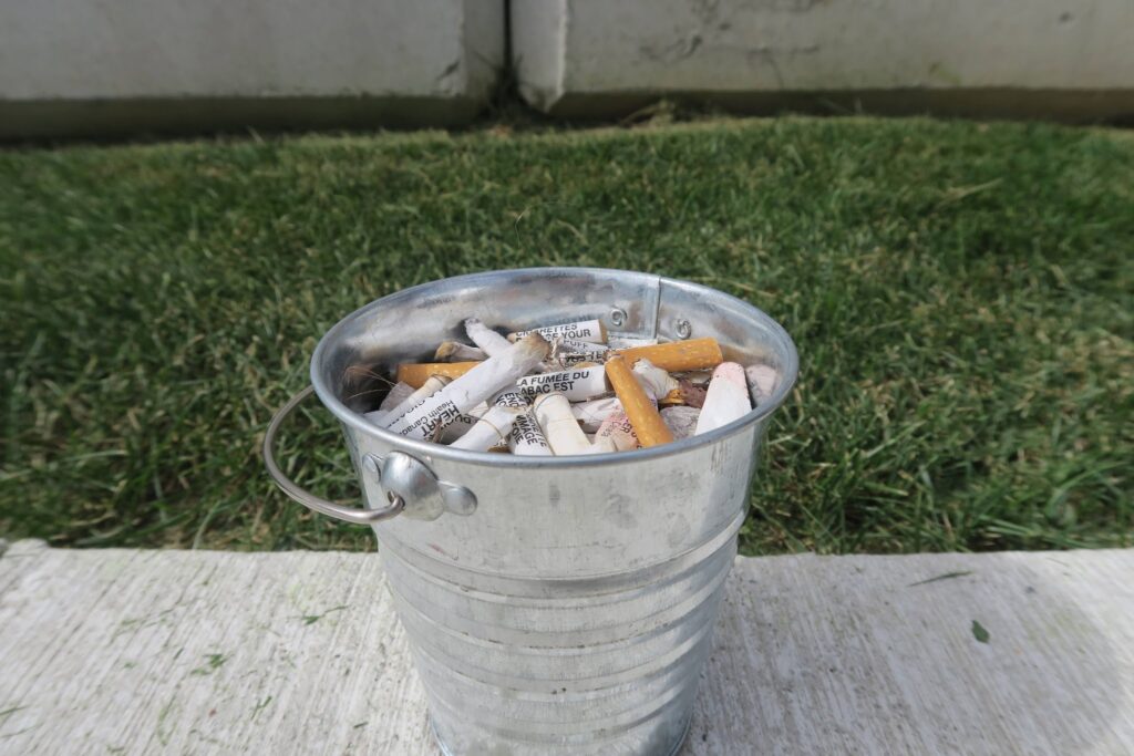 Community volunteers taking part in the cigarette-butt cleanup.